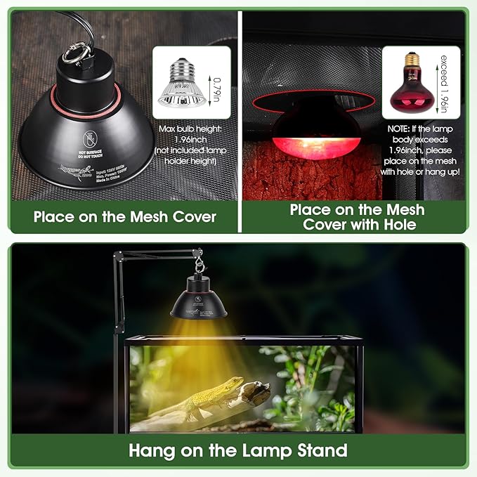 Reptile Heat Lamp Reptile Light Fixture 2Inch Shallow Dome - Image 4