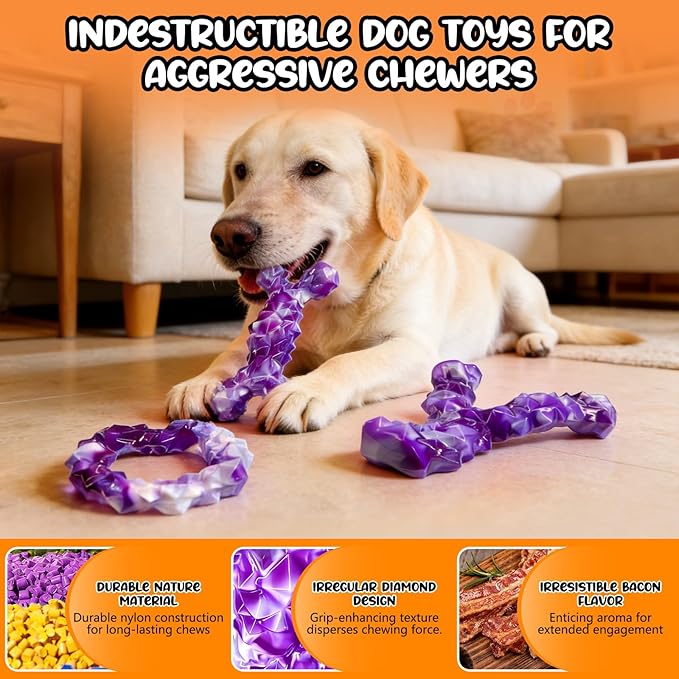 WOWBALA 3 Pack Dog Chew Toys for Aggressive Chewers, Indestructible Dog Toy for - Image 2