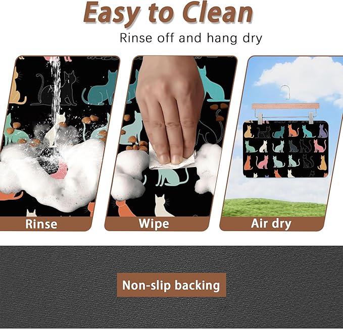 Cute Cat Dog Food Mat, Colorful Silhouette Absorbent Pet Feeding Mat - Image 4