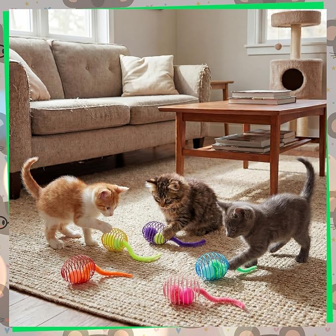 Jecery 5 Pcs Cat Spring Toys Stretchable Rolling Balls Colorful Playful Coils - Image 6