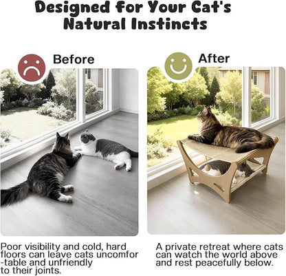 Double-Layer Cat Hammock Bed, Wooden Elevated Cat Beds - Image 6