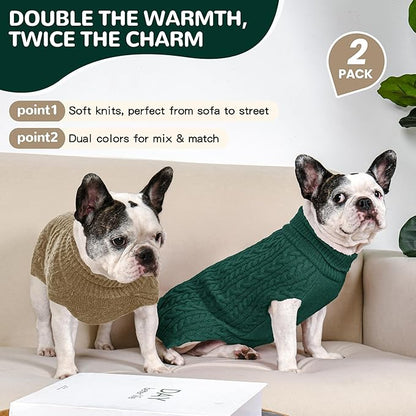 2 Pack Dog Sweaters for Medium Dogs Winter Turtleneck Pullover Cable Knit - Image 2