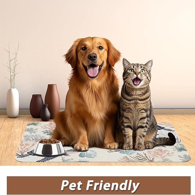 Turtle Dog Cat Food Mat, Coral Absorbent Pet Feeding Mat - Image 6