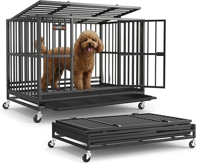 Feandrea Heavy-Duty Dog Crate, 5-Minute Quick Assembly, Foldable Dog Kennel Cage by FeandreabySONGMICSHOME