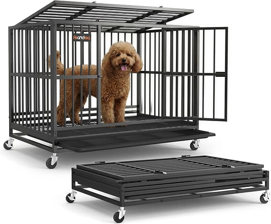 Feandrea Heavy-Duty Dog Crate, 5-Minute Quick Assembly, Foldable Dog Kennel Cage by FeandreabySONGMICSHOME