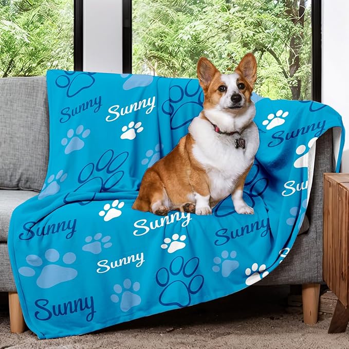 Custom Dog Blanket with Name and Paw Prints, Personalized Pet Blanket - Image 2