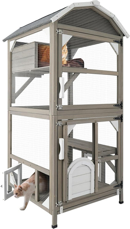 Gowoodhut 71'' Large Cat House Outdoor Catio Enclosures Indoor Kitten Cages by Gowoodhut