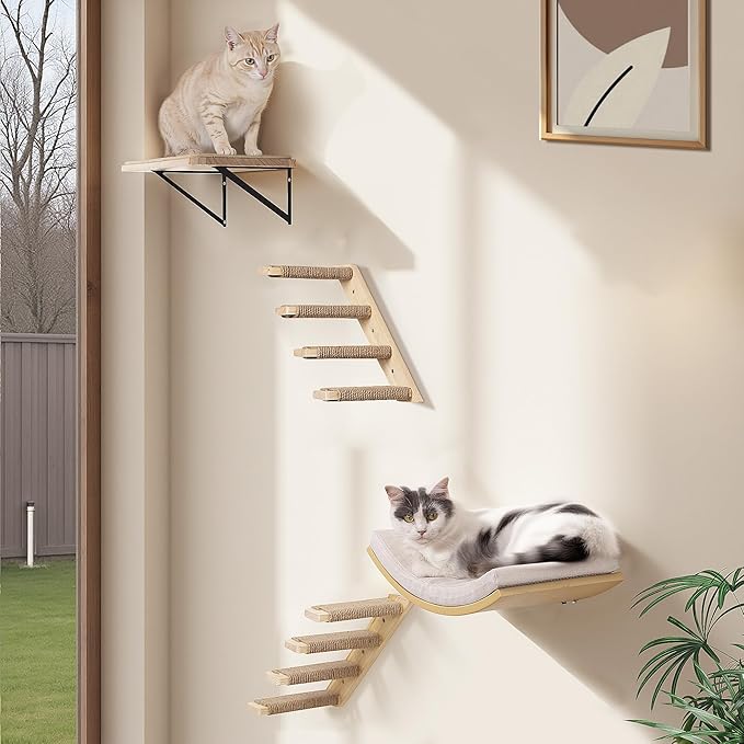 2PCS Cat Wall Shelves with Scratching Mat, 16.6x9.7 Inch Solid Pine Wood Wall - Image 8