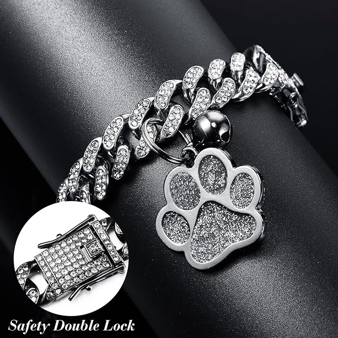 Hillban Cat Collar Diamond Chain Glitter Collar Walking Metal - Image 2