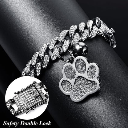 Hillban Cat Collar Diamond Chain Glitter Collar Walking Metal - Image 2