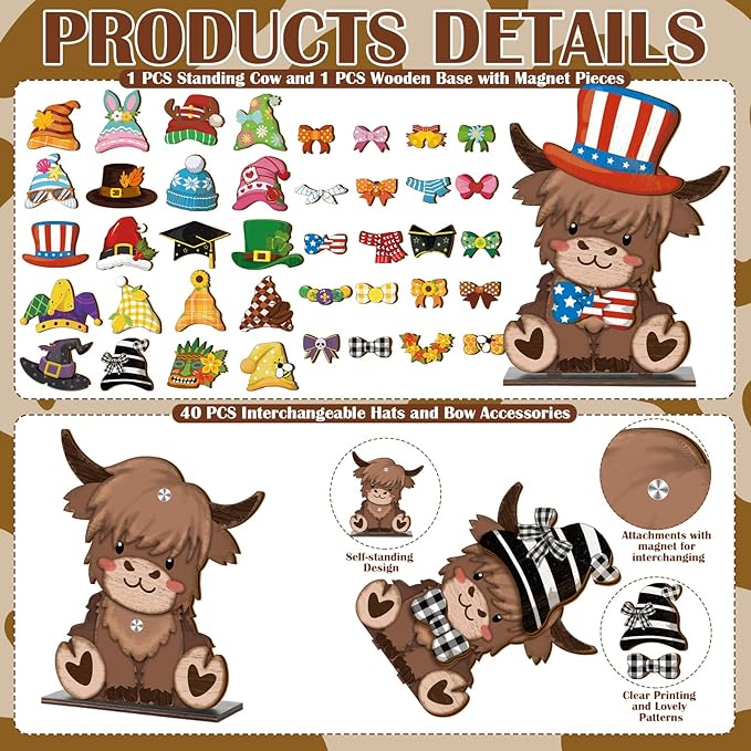 42 Pcs Interchangeable Highland Cow Graduation Gift Holiday Highland Cow Decor - Image 3