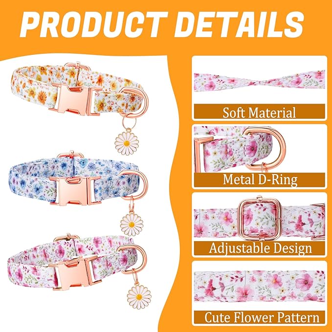 3 Pack Floral Dog Collars for Small Dogs Flower Dog Collars - Image 3