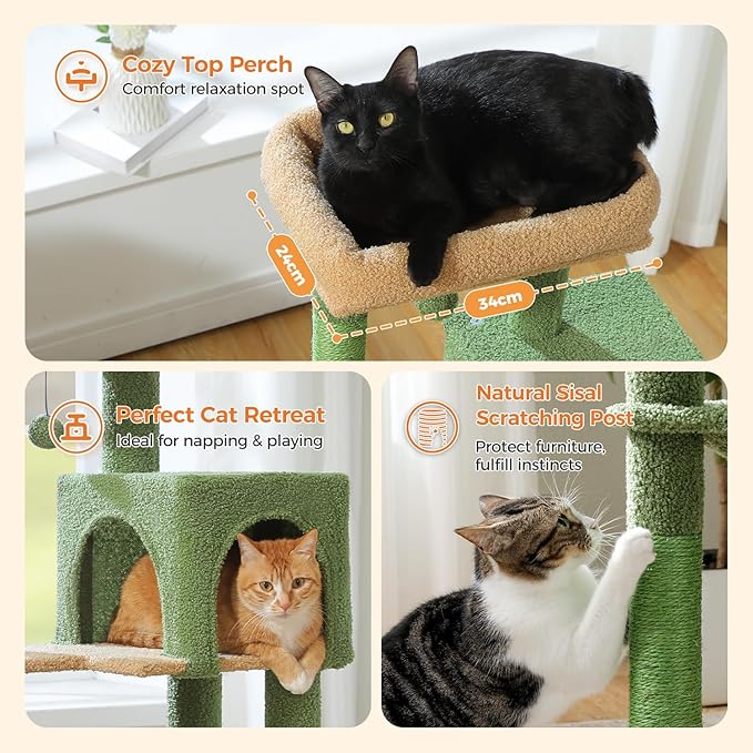 MUTTROS Cactus Cat Tree for Indoor Cats, 44.5" Multi-Level Cat Tower - Image 5