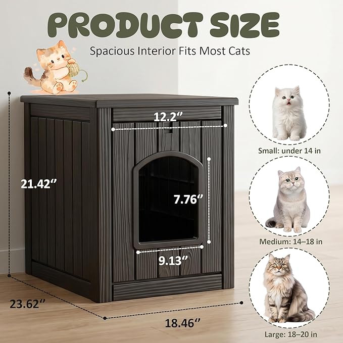 Cat Litter Box Enclosure, Openable Front Door, Raised Floor, Waterproof & - Image 2