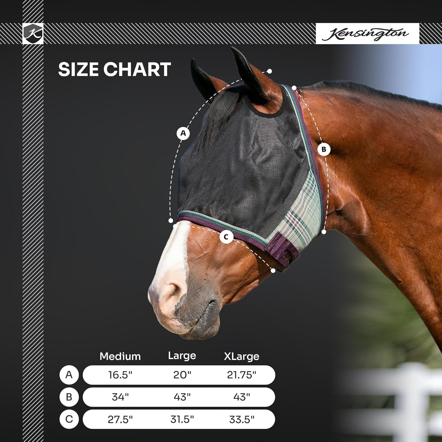 Kensington 90% UV Fly Mask Halter CatchMask UViator - Without Ears & Forelock Freedom Web Trim *Roomy Fit*- Large, Desert Sand