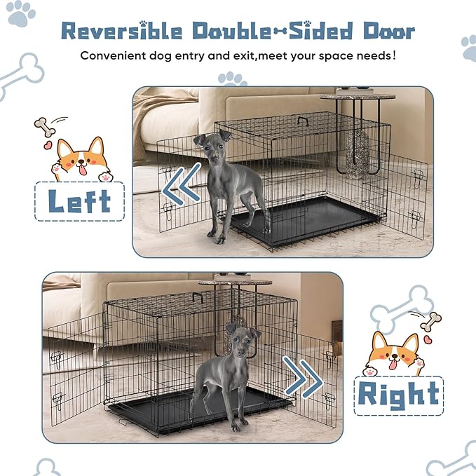 DUMOS Dog Crate with Double Doors, 42 Inch Metal Foldable Pet Cage with Plastic - Image 6