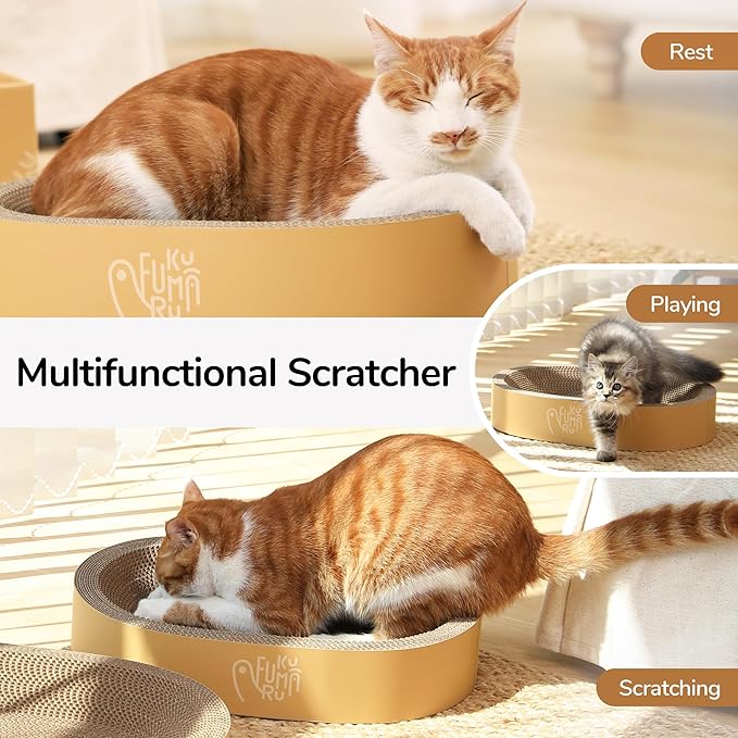 FUKUMARU 3PCS Cardboard Cat Scratcher, Durable Oval Cat Scratch Pad Bed Bowl - Image 2