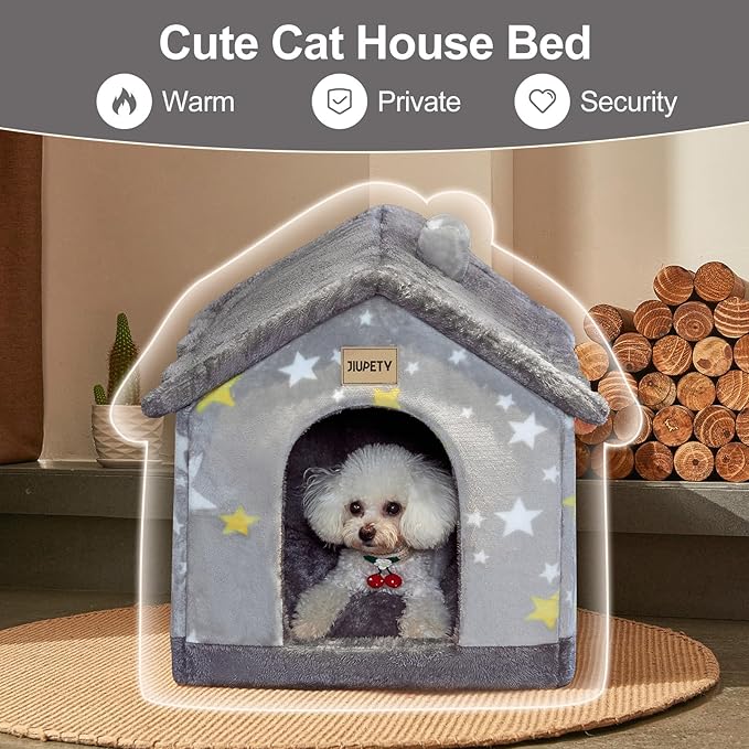 JIUPETY Cute Small Dog House Indoor, Foldable House Kennel Bed Mat - Image 2