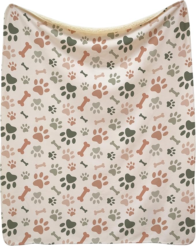 Cream Paw Print Sherpa Pet Lightweight Blanket by KarismaDecor