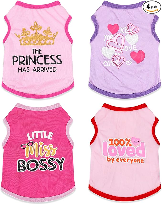 4 Pieces Dog Clothes for Small Dogs Girl Chihuahua Clothes Cute Pink Puppy by DinkintyPetClothes
