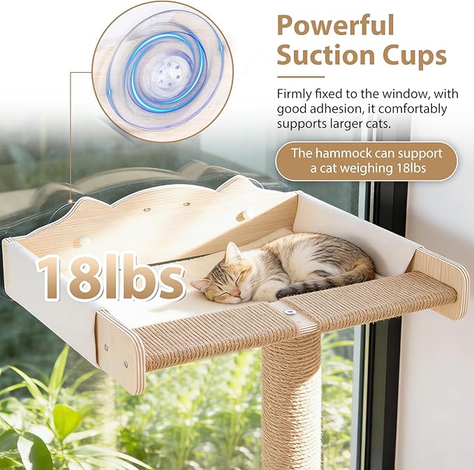 Fantasreen Cat Window Hammock 48" Adjustable Scratching Posts, Sunbathing & - Image 2