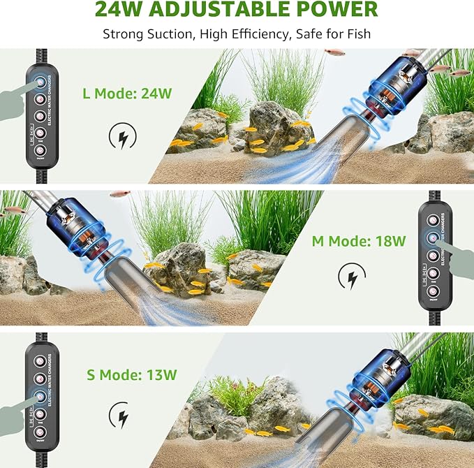Electric Aquarium Vacuum Gravel Cleaner: 24W Fish Tank Vacuum Gravel Cleaner - Image 3