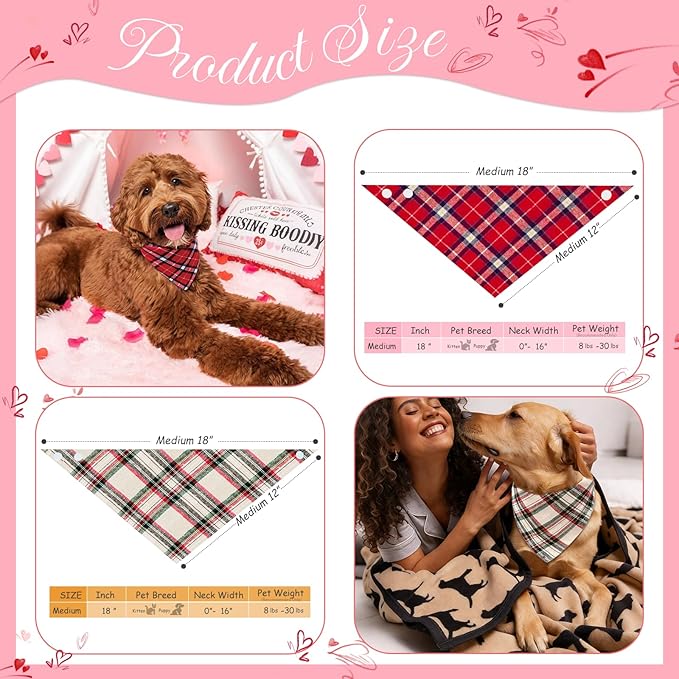 2PCS Dog Bandanas Plaid Two-Sided, Holiday Scarf, Stylish Triangle Dog Outfit - Image 2