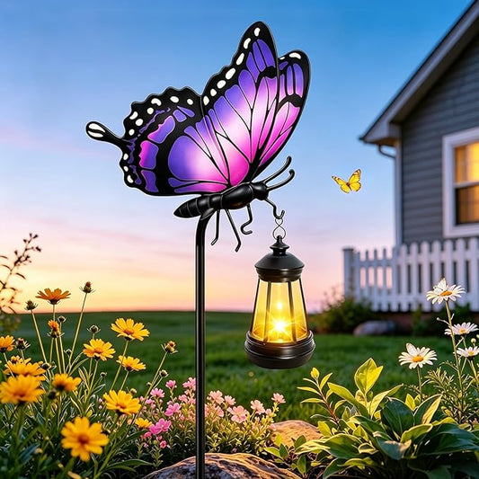 Solar Butterfly Garden Lights Outdoor, Waterproof Metal Stake Light by yulloyello