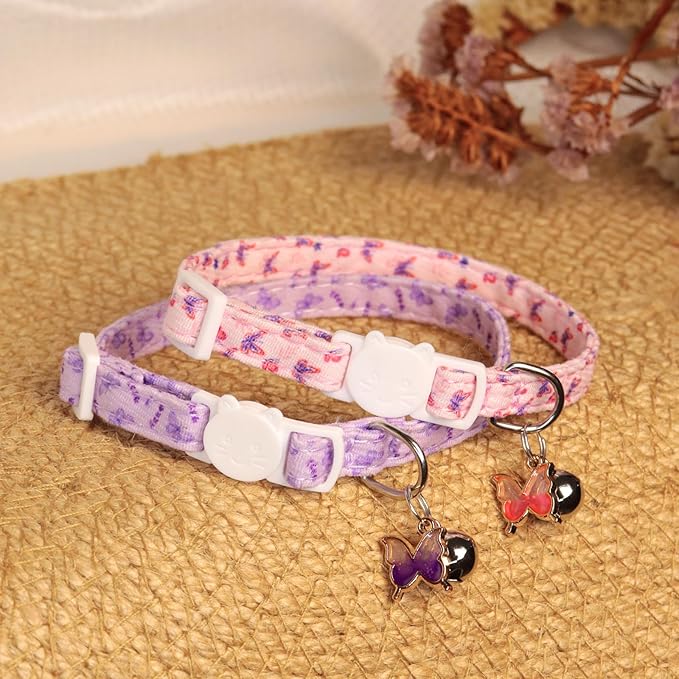 Cat Collars for Girl Cats & Boys, 2 Pack Soft Cotton Breakaway Collar - Image 3