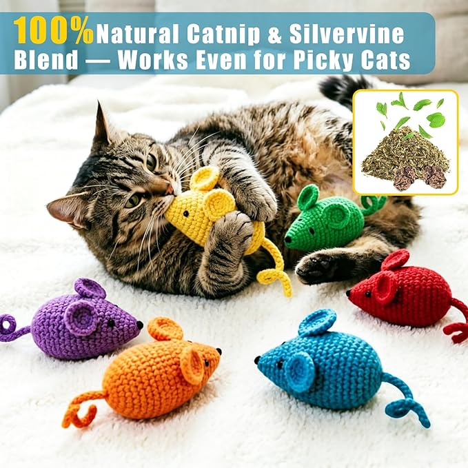 Retro Shaw Catnip Toys Crochet Mouse 6 Pcs - Image 3