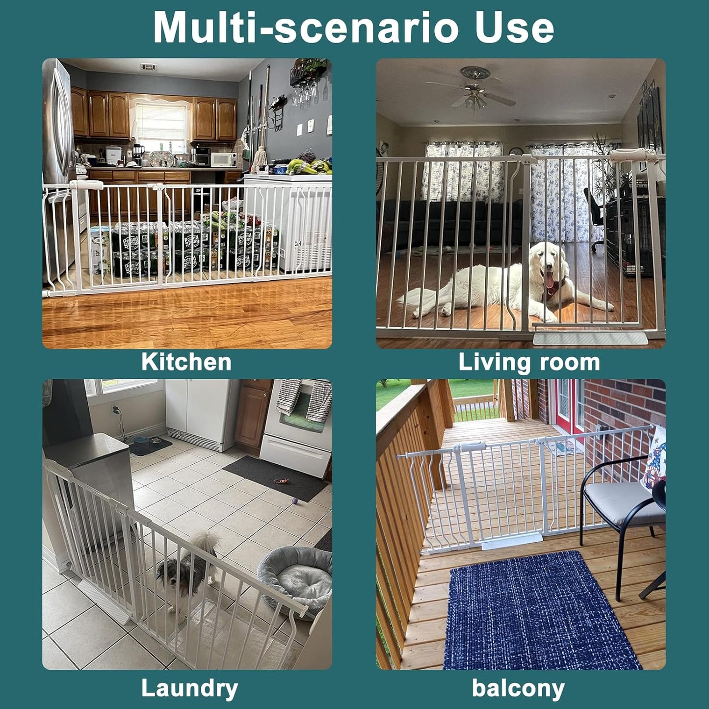 ALLAIBB Baby Gate Pressure Mounted Extra Wide Walk Through Child Kids Safety Toddler Tension White Long Large Pet Dog Gates with Extension for doorways Kitchen and Living Room (62.20-66.93"/158-170cm)