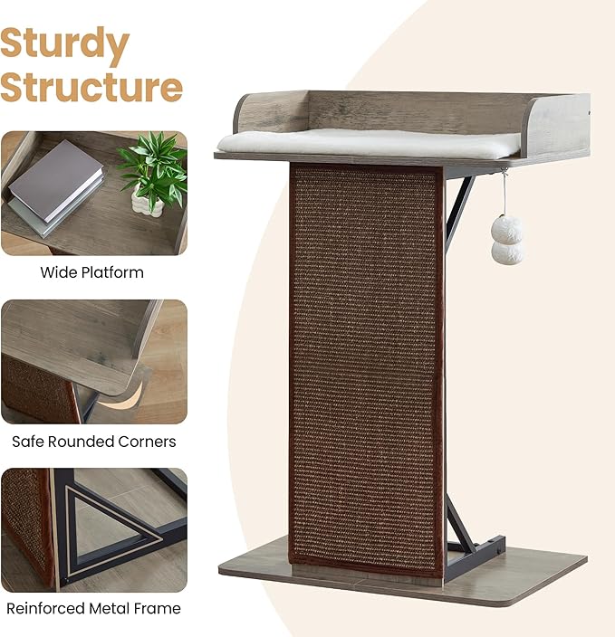 Modern Wood Cat Tree Tower for Indoor Large Cats, 33.8-Inch Tall Wooden Cat - Image 6