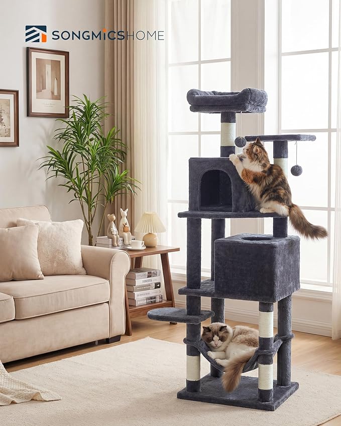 SONGMICS HOME Cat Tree for Indoor Cats, Hammock and Condo, Dark Gray - Image 2