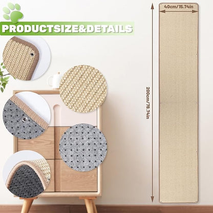 Natural Sisal Cat Wall Climbing Carpet, Wall Scratcher Carpet Mat Pad, Cat - Image 2