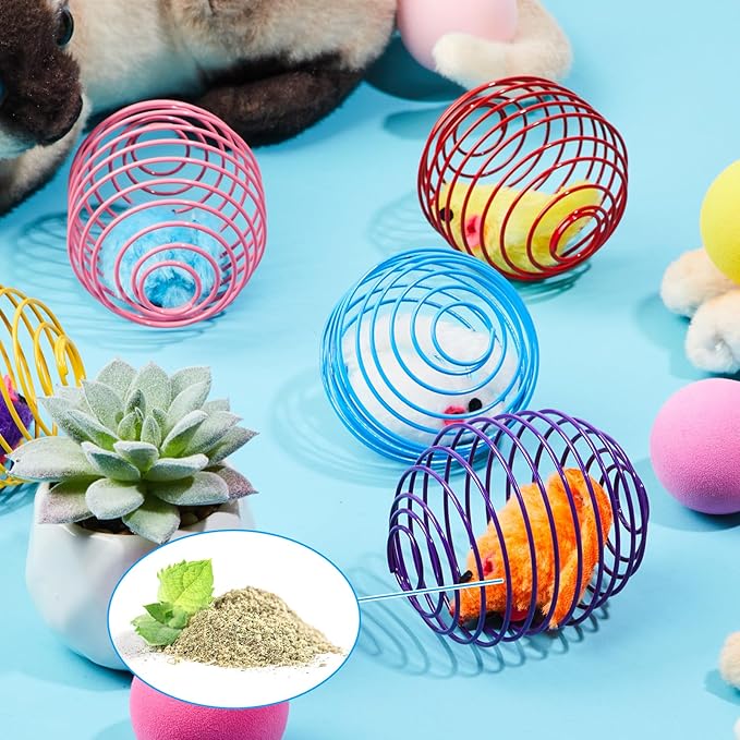Jecery 5 Pcs Cat Spring Balls Toys Stretchable Rolling Balls Colorful Playful - Image 4