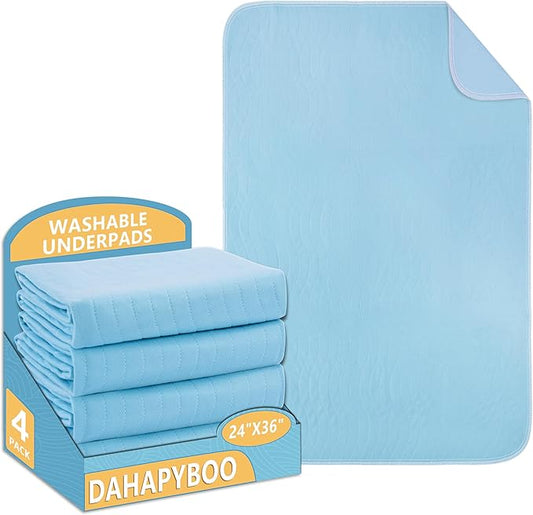 DAHAPYBOO Washable Underpads, 24”x36” 4 Pack Incontinence Bed Pads, Heavy by DAHAPYBOO