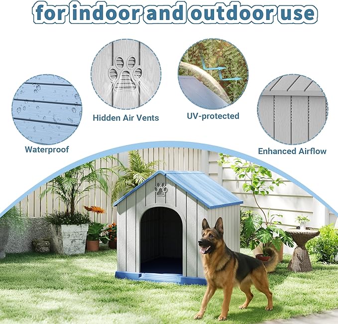 Large Dog House Outdoor Weatherproof，Waterproof Resin Outside Dog House - Image 4