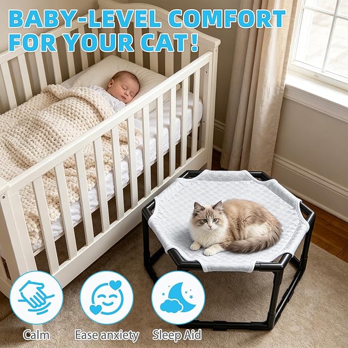 Elevated Cat Cooling Hammock Bed, Hexagonal Raised Cat Cot - Image 4