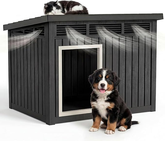 DRATO Small Dog House, Weatherproof Resin Dog House Outdoor by DRATOprovidesawarmandcozy