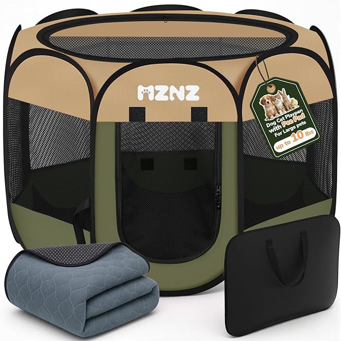Dog Cat Playpen with Pee Pad, Portable Puppy Pet Crate Indoor by MZNZ