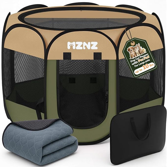 Dog Cat Playpen with Pee Pad, Portable Puppy Pet Crate Indoor by MZNZ
