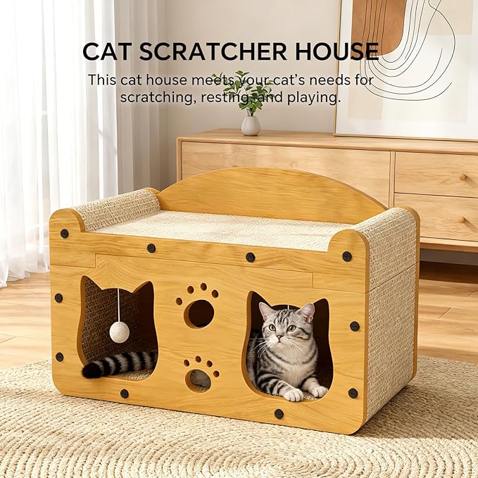 Bilayer Cat Scratcher House, 2-in-1 Cardboard Cat House - Image 4
