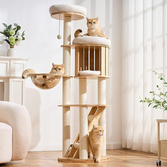 Modern Cat Tree Tower with Scratching Post, 61.5in Tall Cat Tree by Kicari