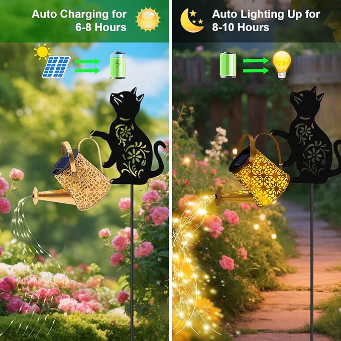 Solar Watering Can Lights, Cat Hanging Lantern Solar Lights Outdoor, Cat Lover - Image 4
