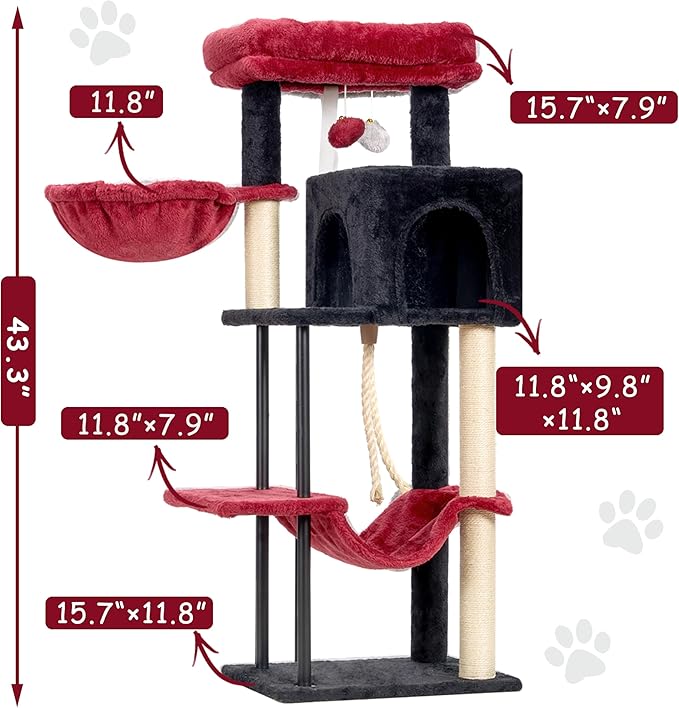 Gitelsnour Cat Tree, Cat Tower for Indoor Cats, 43.3 inch Gothic Cat Tree Tower - Image 7