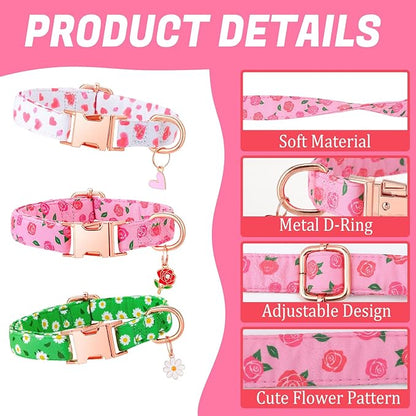 3 Pack Floral Dog Collars for Medium Dogs Pink Dog Collar - Image 3