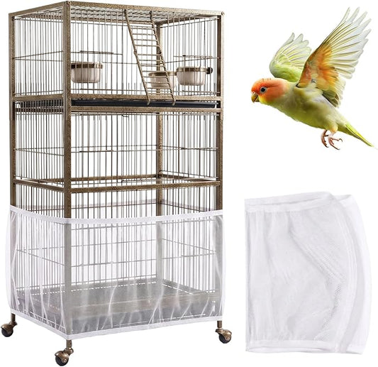 Bird Cage Cover, Bird Cage Seed Catcher, Durable Airy Nylon Mesh Net, by Unknown
