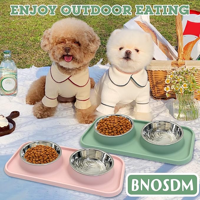 BNOSDM 2 Pcs Double Dog Food Bowls, Stainless Steel Small Dog Food and Water - Image 7