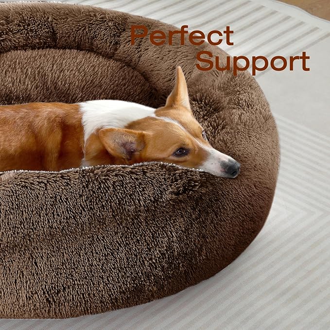 JOLLYVOGUE Dog Bed, Calming Anti-Anxiety Large Dog Bed, Fluffy Donut Cushion - Image 2