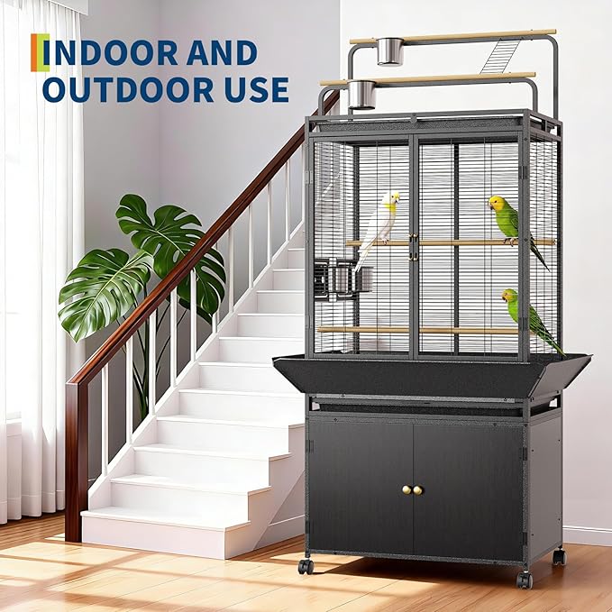 Large Bird Cage, Wood Parakeet Cage - Image 6